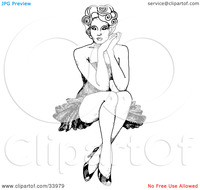 sexy girl toons clipart illustration sexy inspired pinup girl curly hair seated ankles crossed resting face against hands portfolio carriefranzwa